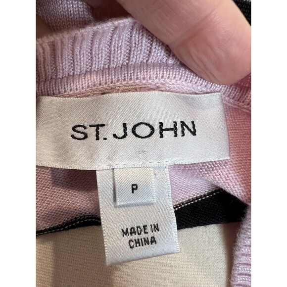 St. John Cardigan Pink Striped Knit Button Up Sz P Old Money Preppy Tiny Flaw XS - Picture 8 of 12